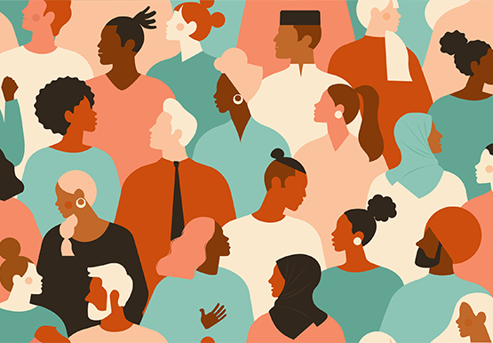 multilingual-education-single graphic illustration of a diverse group of people