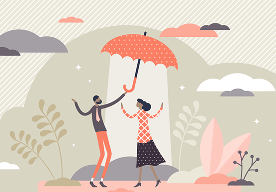 safe-education-for-all-single graphic illustration of a man holding an umbrella over a woman