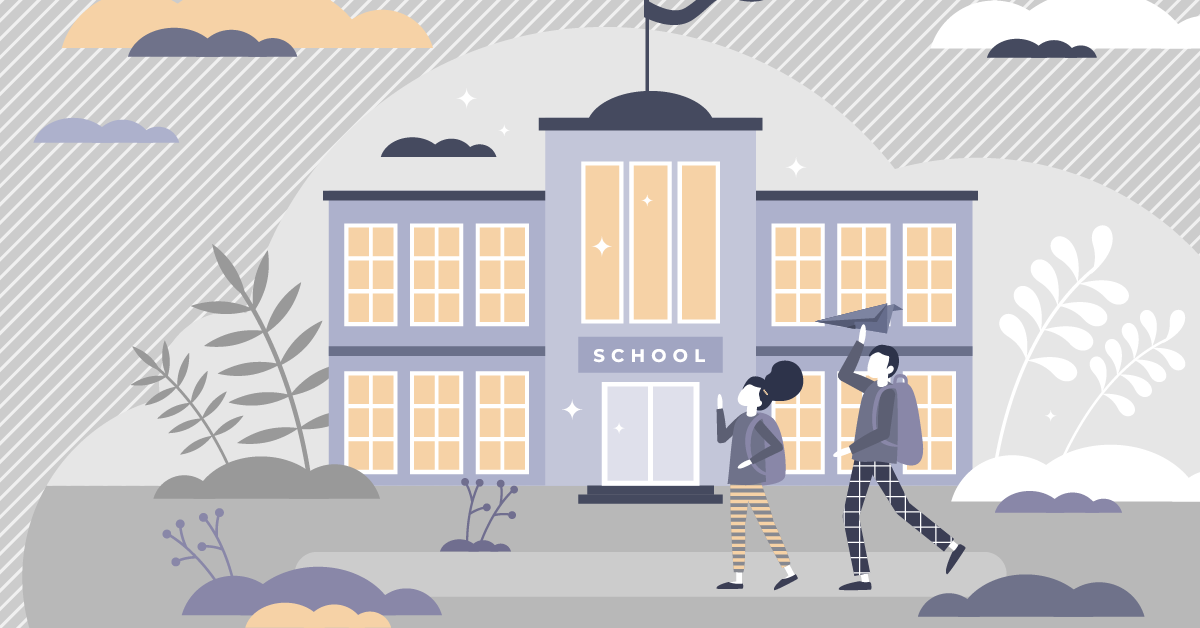 graphic illustration - children walk towards a more equitable school