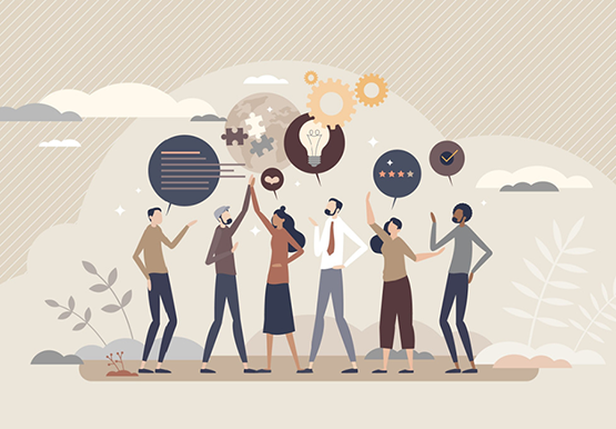 higher-education-equity-toolkit-single graphic illustration of Diverse communities bring solutions to educational equity